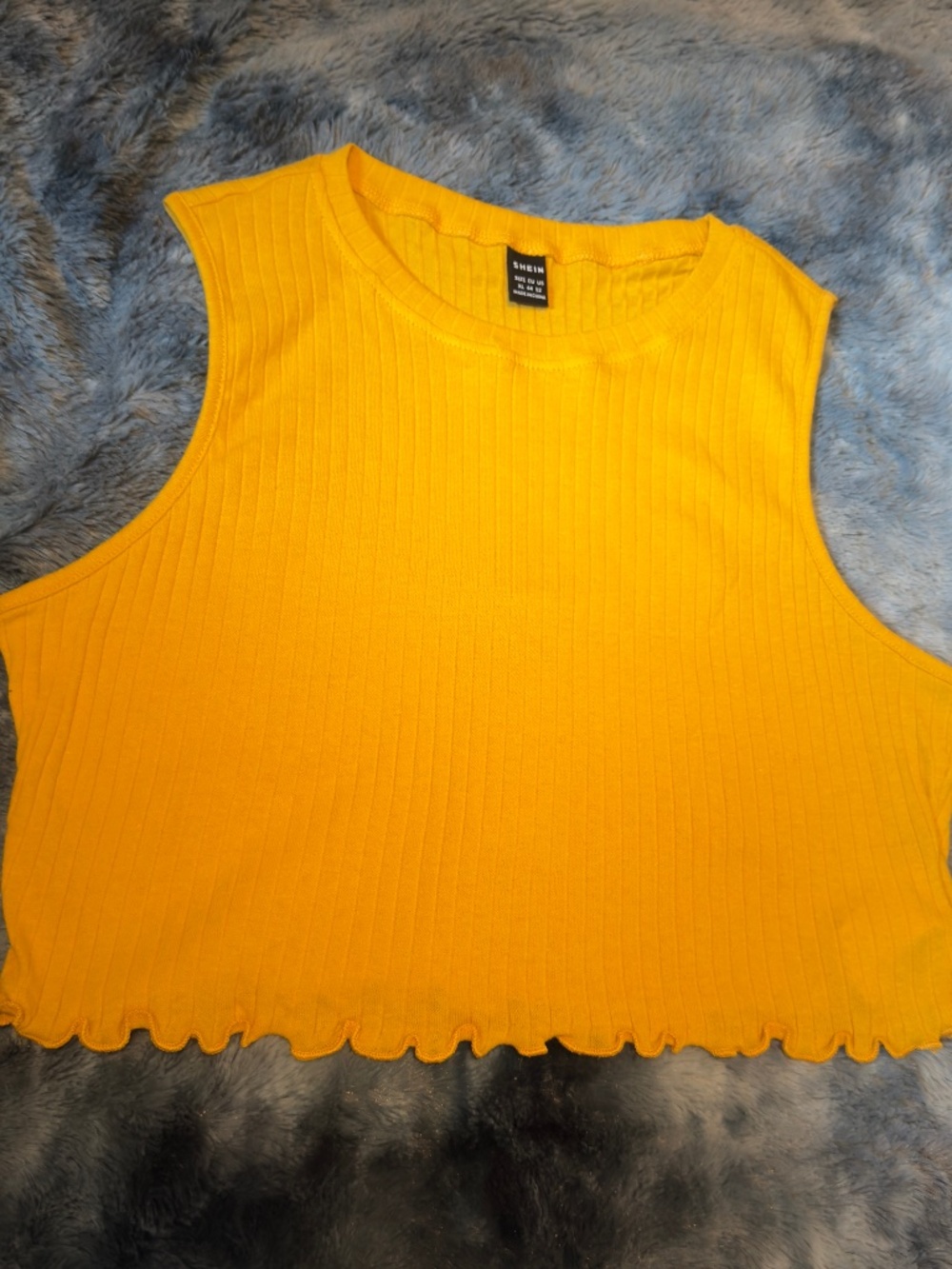 SHEIN Mustard Yellow Ribbed Crop Tank Top | XL